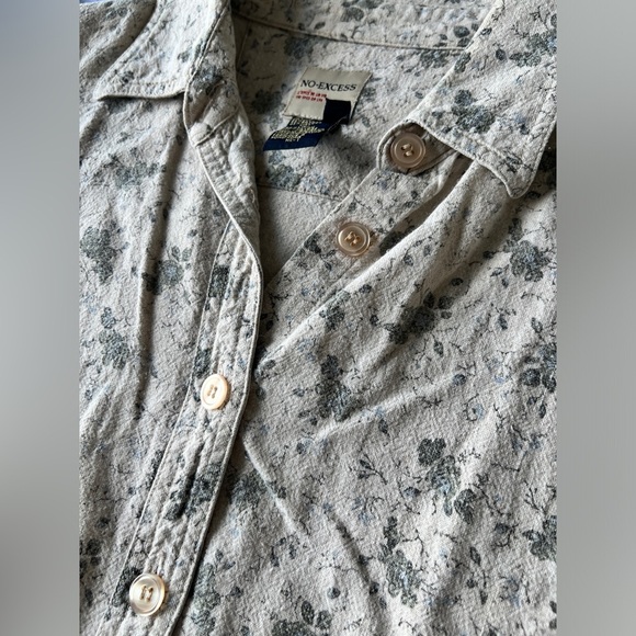 Vintage No-Excess Womens Floral Grey Linen Blend Short Sleeve Button Up Shirt L - Picture 4 of 9